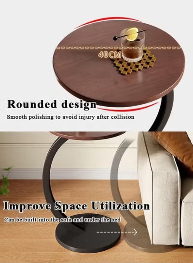 Beauenty Round Side Table, C Shaped End Table for Couch, Sofa and Bed, Mid Century Modern Small Bedside Table Nightstand for Living Room, Bedroom, Corners and Office(Walnut) - Image 4